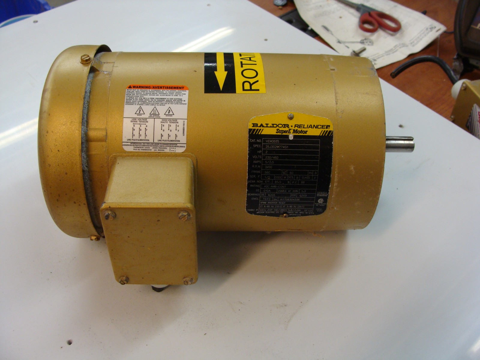 BALDOR RELIANCE SUPER E MOTOR VEM3555 2HP 230/460V 5/2.5A 3490RPM 3PH