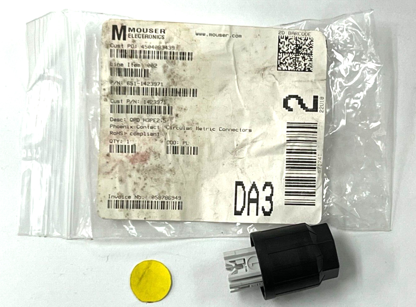 MOUSER 651-1423971 CIRCULAR METRIC CONNECTOR QPD H3PE2.54X6-10BK