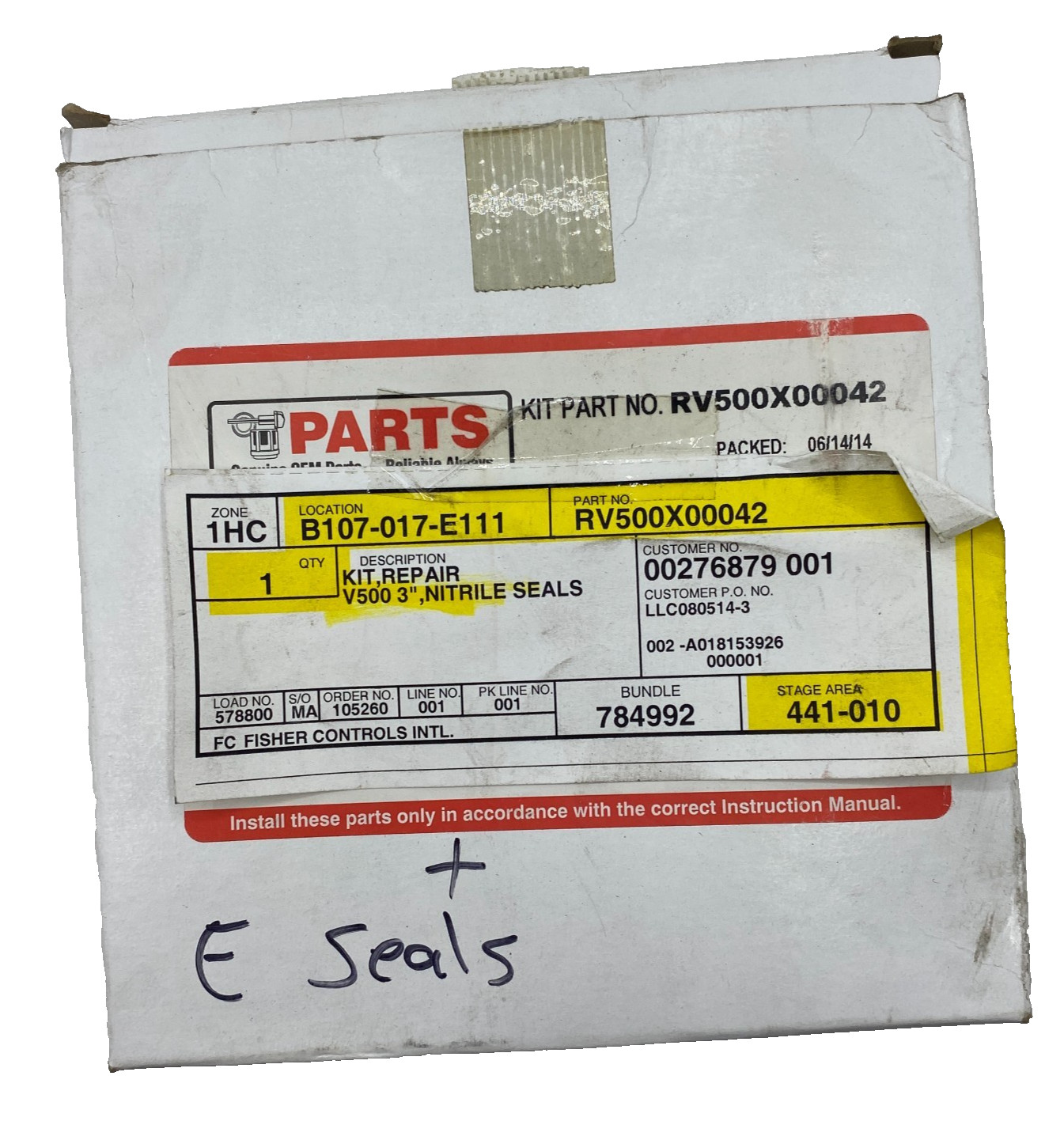 FISHER PARTS RV500X00032 REPAIR KIT V500 3″, NITRILE SEALS, EMERSON, O-RING 🎯