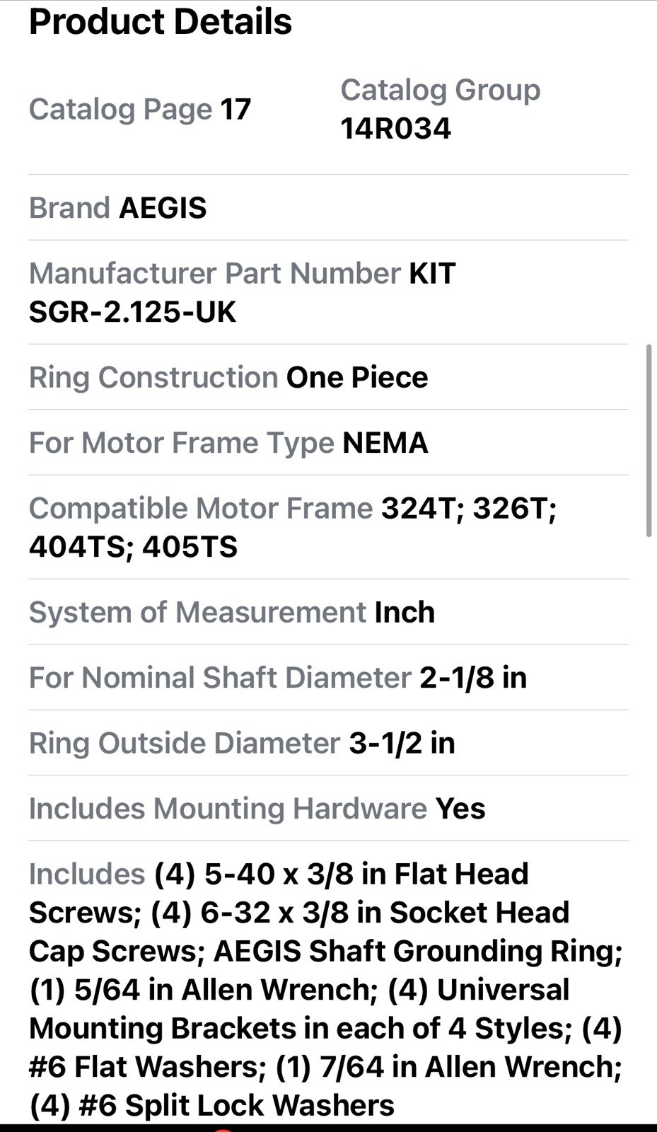 Aegis Kit Sgr-2.125-Uk Bearing Protection Ring Dia. 2 1/8 In sgr-2.125 Dented 📦