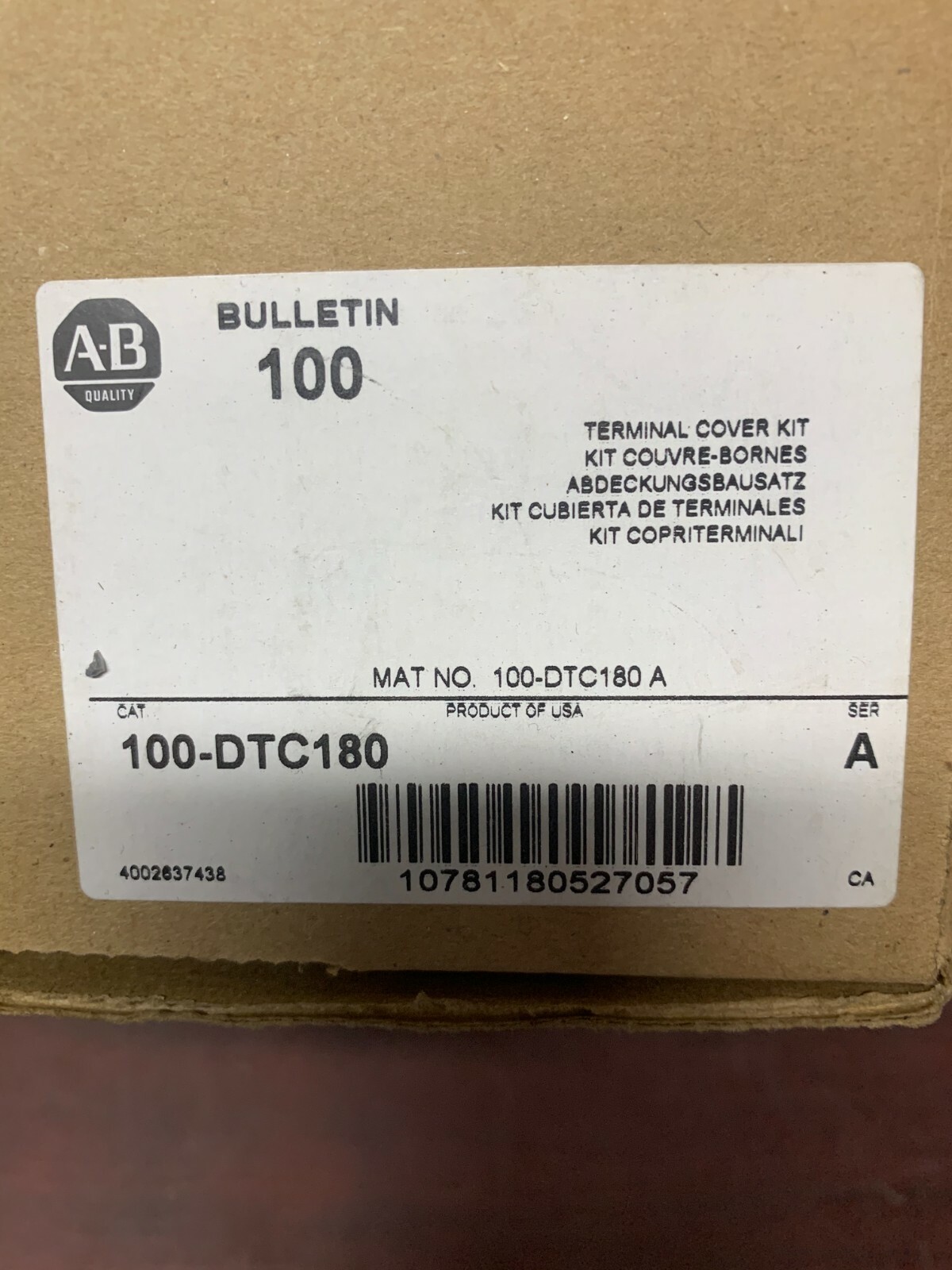 Allen-Bradley 100-DTC180 Terminal Cover New in Box