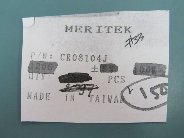 Meritek CR08104J Qty of 795 per Lot Meritek CR08104J