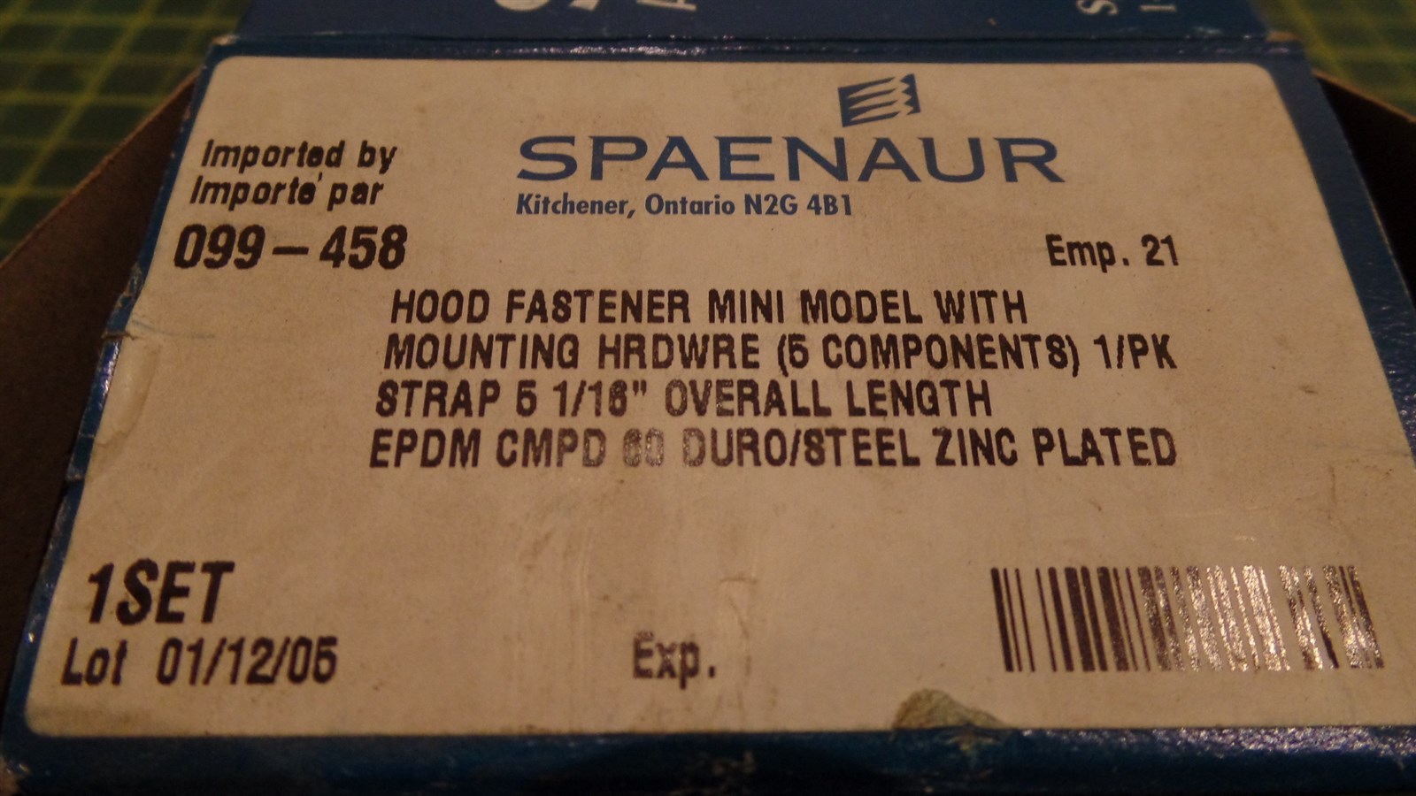 ARCTIC LOADER HOOD LATCH ASSEMBLY W/ HARDWARE 713127100, SPAENAUR 099-458, N.O.S