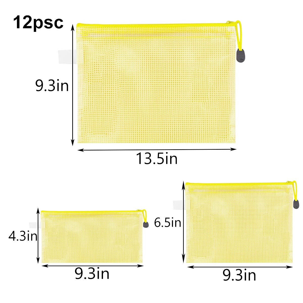 12 Pack Document Zipper Pouch Travel File Mesh Bags A4 A5 A6 Size Yellow