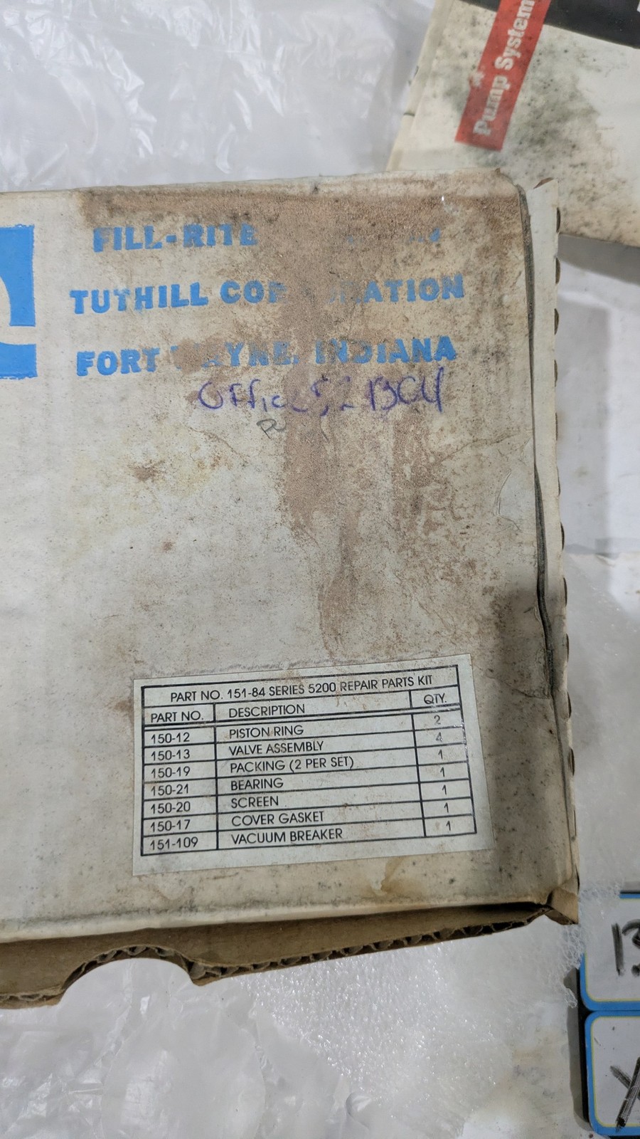 BELL FIBRE PRODUCTS 151-84 SERIES 5200 REPAIR PARTS KIT