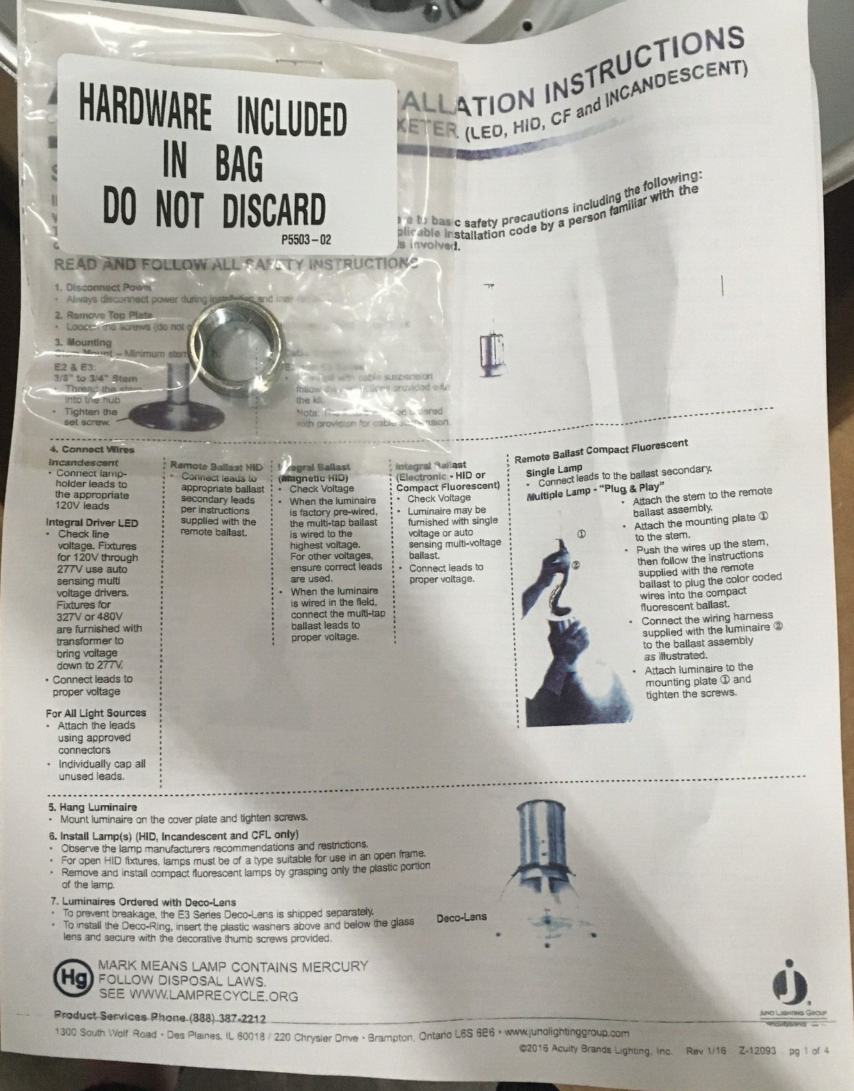 Juno Lighting Group AccuLite 102W LED Luminaire, Indoor Use Only, 1 Lamp