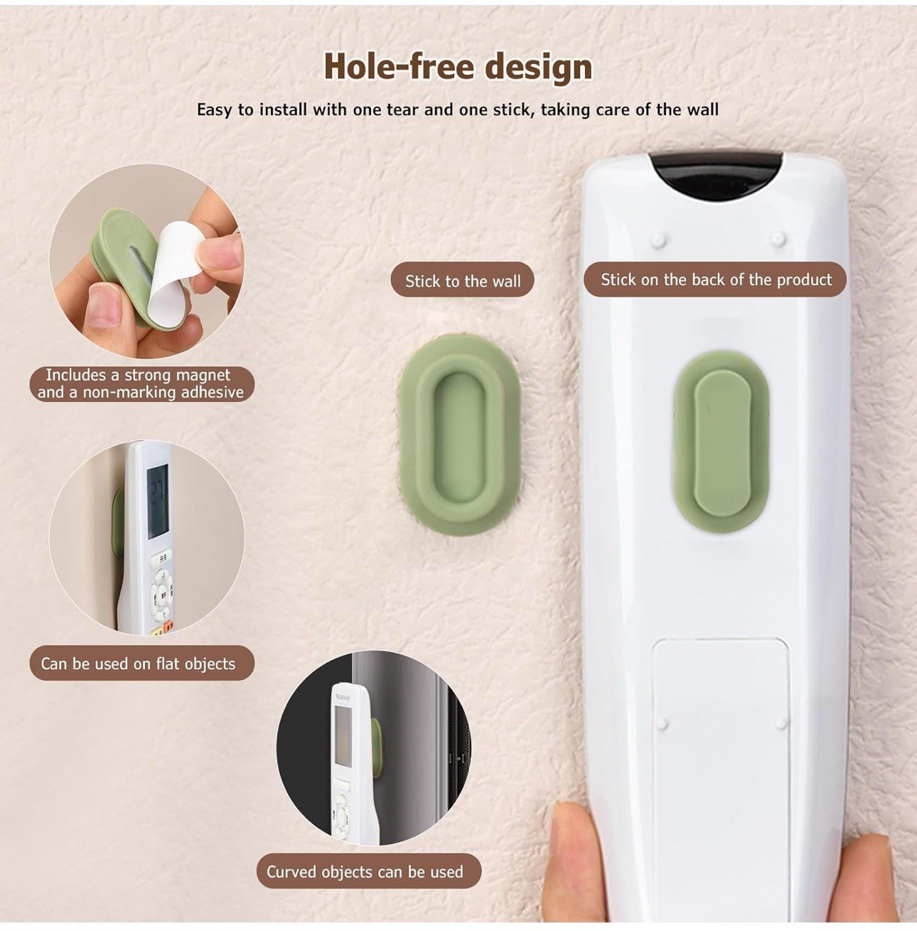 Magnetic Remote Control Holder Wall Mount – 4 Pcs No Drill 4pcs, White