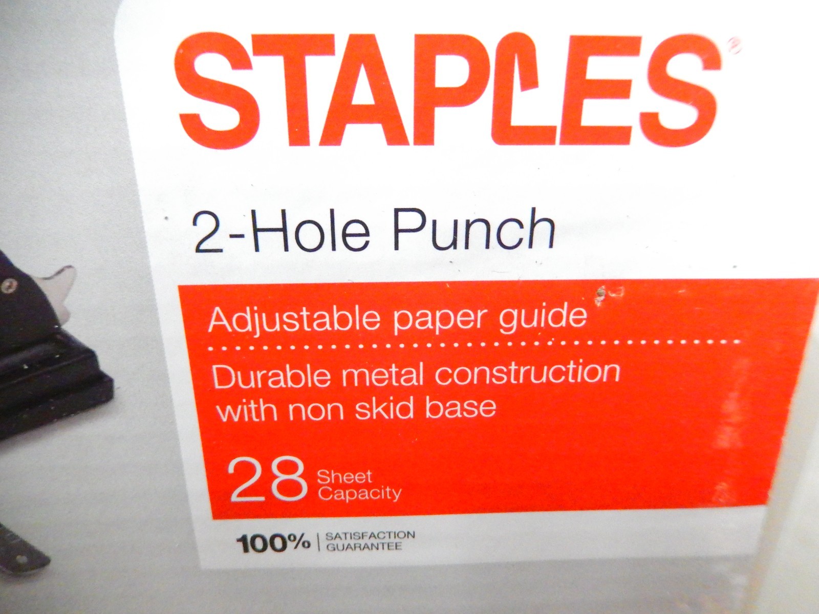 Staples 2 Hole Paper Punch 28 Sheet Capacity With Adjustable Guide