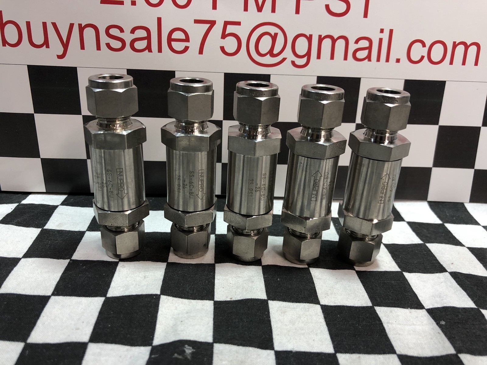 LOT OF 5, SWAGELOK CHECK VALVE 3/8″, 25 PSI, SS-6C-BU-25, SHIPSAMEDAY#1622A31