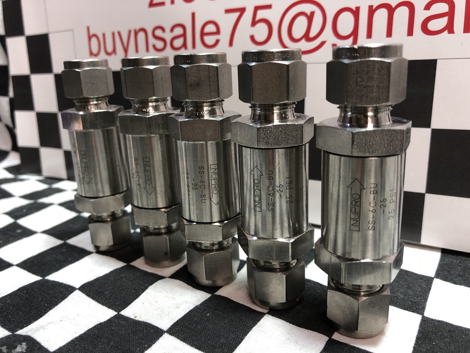 LOT OF 5, SWAGELOK CHECK VALVE 3/8″, 25 PSI, SS-6C-BU-25, SHIPSAMEDAY#1622A31