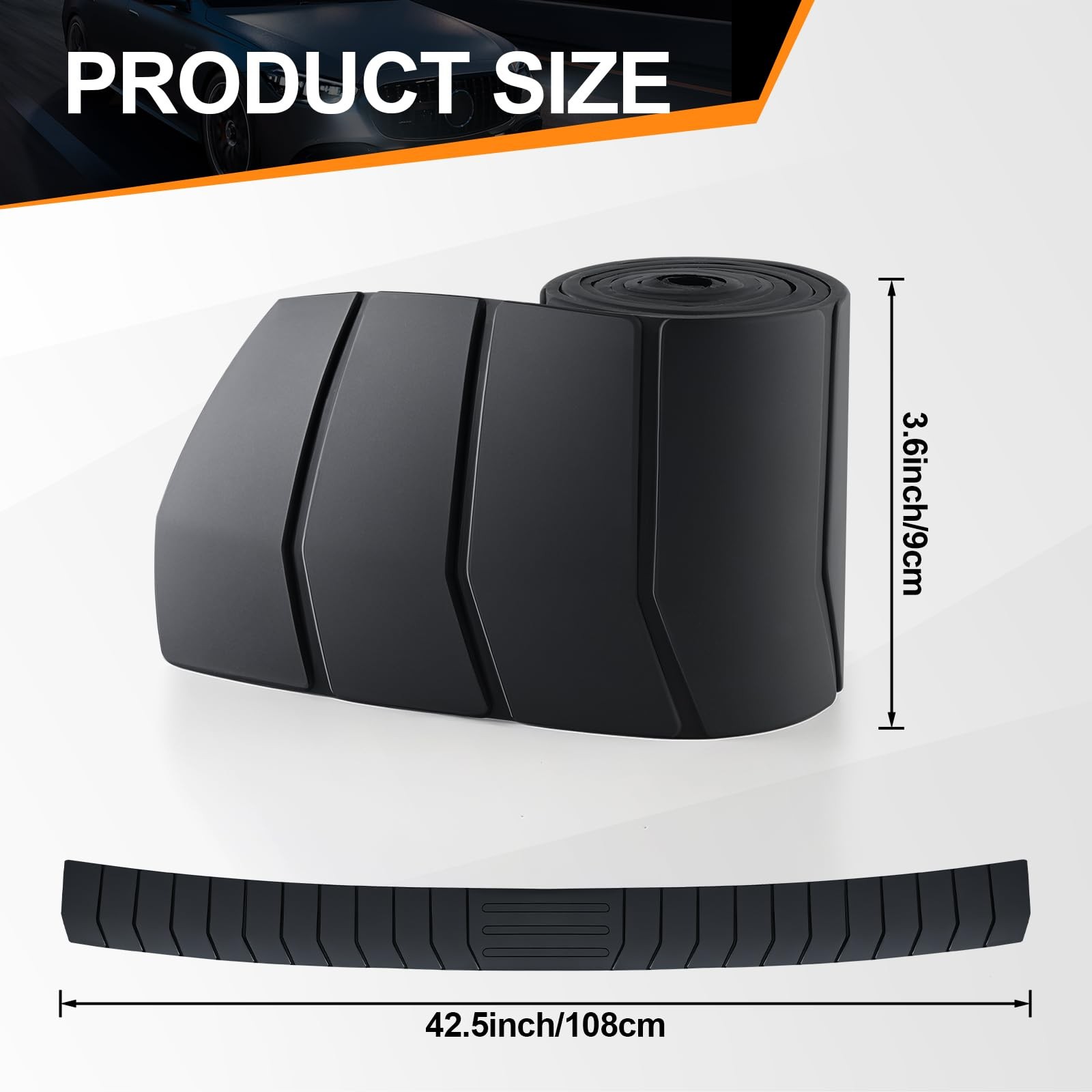Car Rear Bumper Protector 41.5″x3.6″ Universal Rubber AntiScratch Accessory