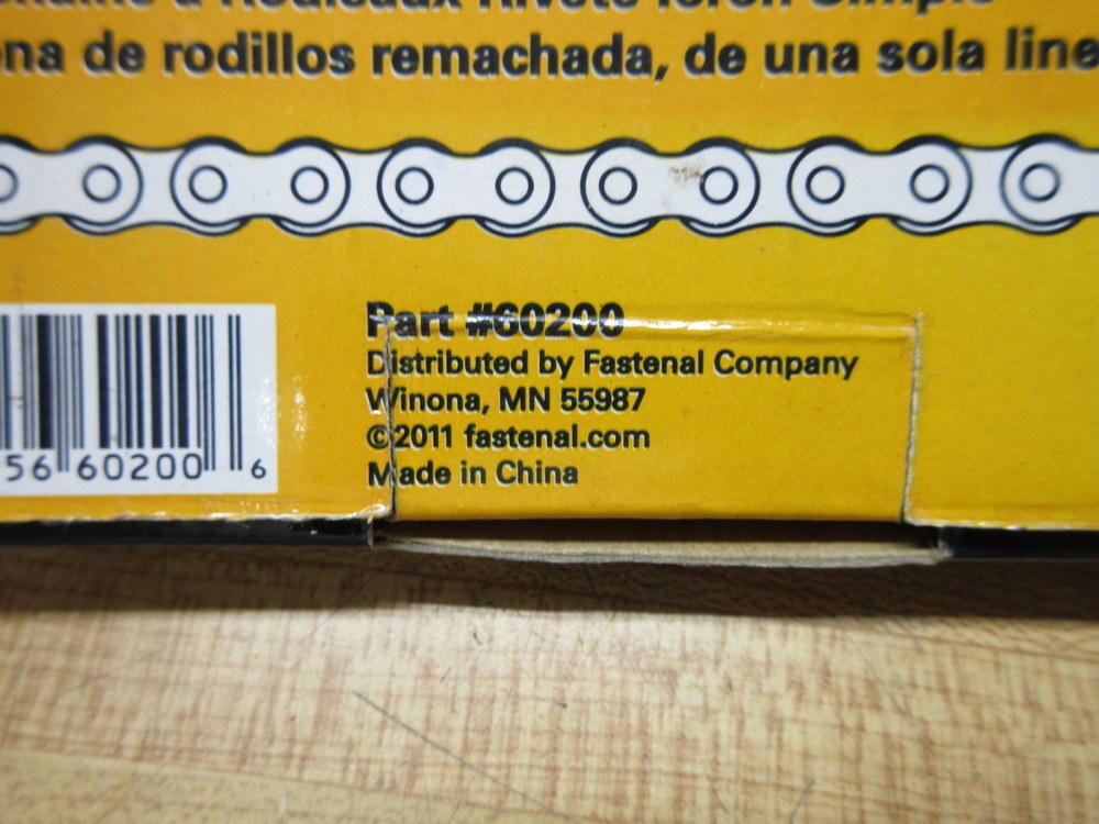 Stronghold 60200 Fastenal Roller Chain 25-1R 10′ Length 25-1R-10FT