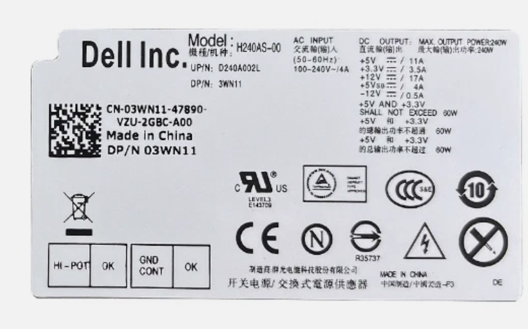 1X 240W Power Supply Optiplex H240AS-00 Replace AC240AS-00 AC240ES-00 D240AS-00