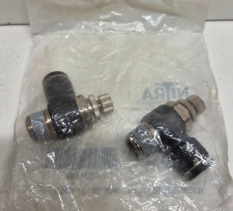 LOT OF 2 NEW IN BAG! NITRA 3/8″ TUBE X 3/8″ MNPT FLOW CONTROL ELBOWS FVS38-38N