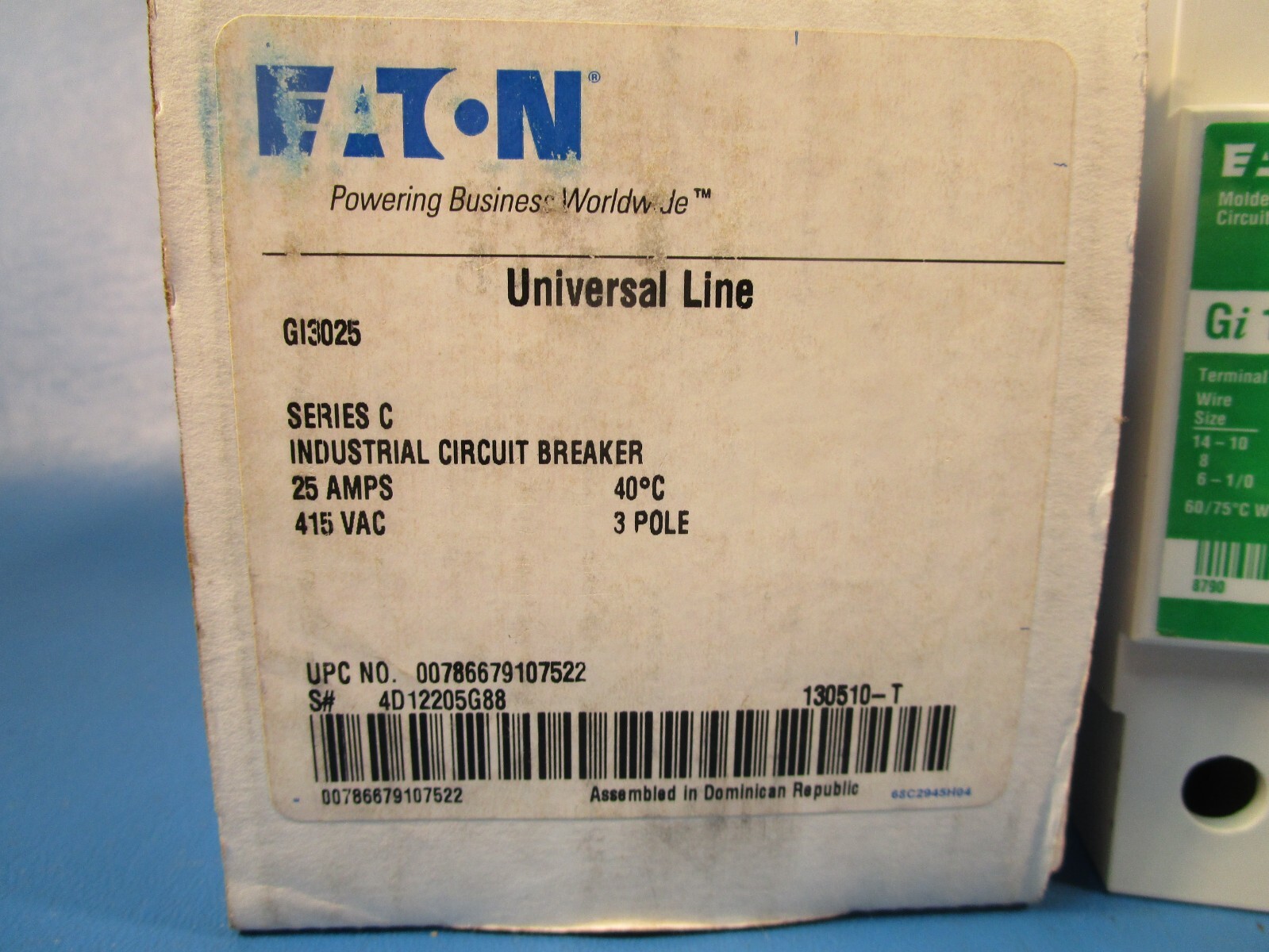 Eaton GI3025, Molded Case Circuit Breaker, Universal, 415 VAC, 25 A, 50/60 Hz