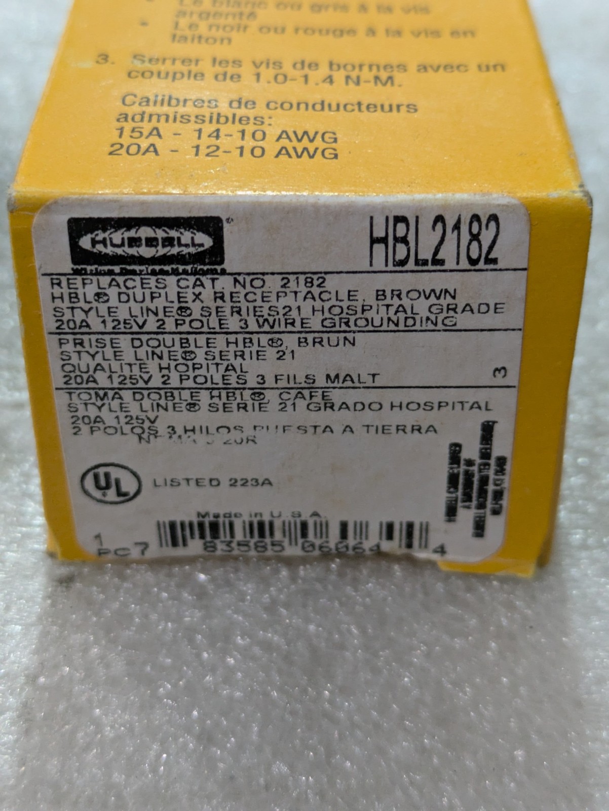 Hubbell HBL2182 Brown Duplex Receptacle 20A 125V 2P 3W Grounding Set of 8 Units