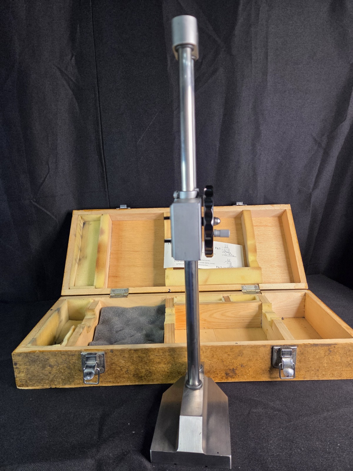Double Column Height dial Gauge. 18″ x 6″ x 4″, MG Brand – Original Wooden Case