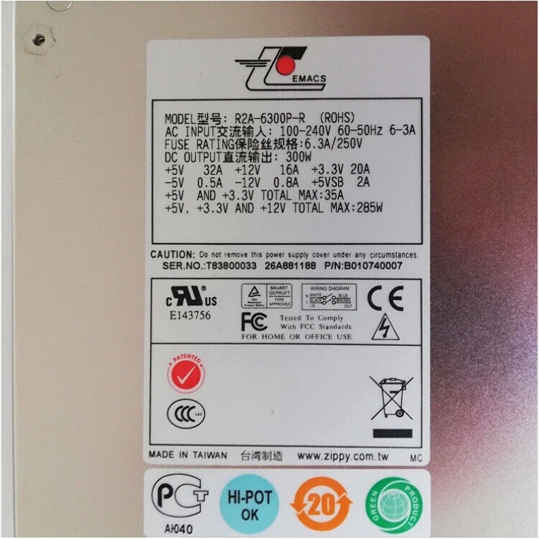 New ZIPPY R2A-6300P-R industrial computer redundant power supply