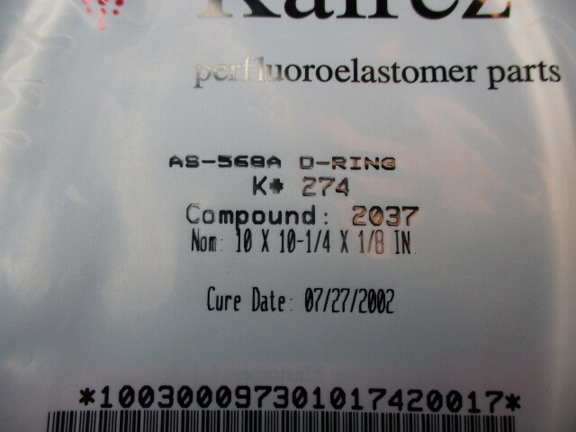 KALREZ AS-568A-274 O-RING, 10 X 10-1/4 X 1/8 IN