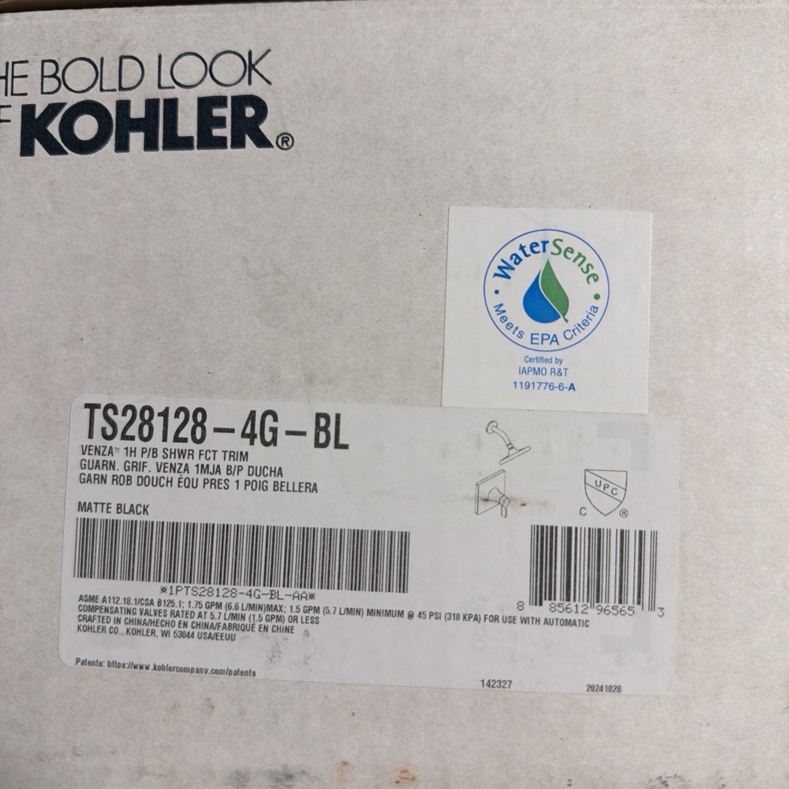 Kohler Venza TS2812-4G-BL Shower Faucet Trim Kit – Matte Black, 1‑Handle