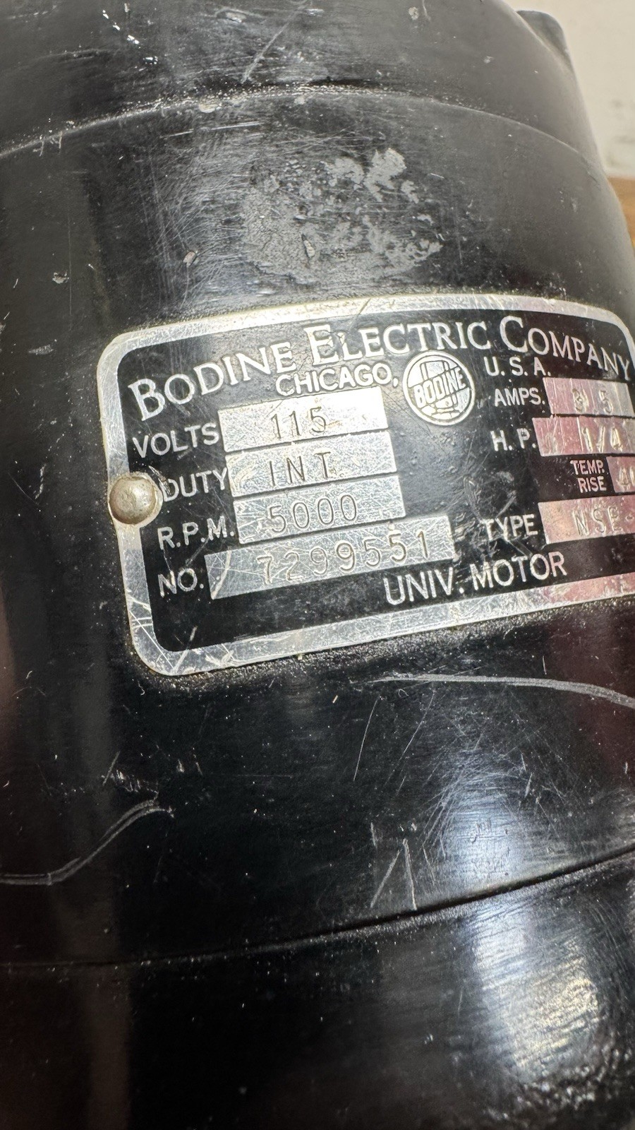 BODINE ELECTRIC Motor, INT 115V 1/4HP 5,000 RPM Made in USA