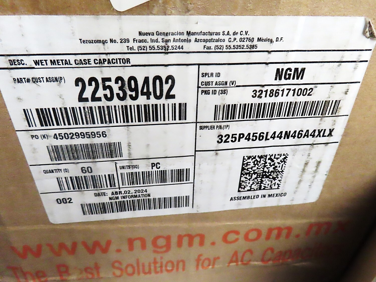 NGM 22539402 Capacitor 45μF / 440VAC 325P456L44N46A4XLX NEW NO BOX