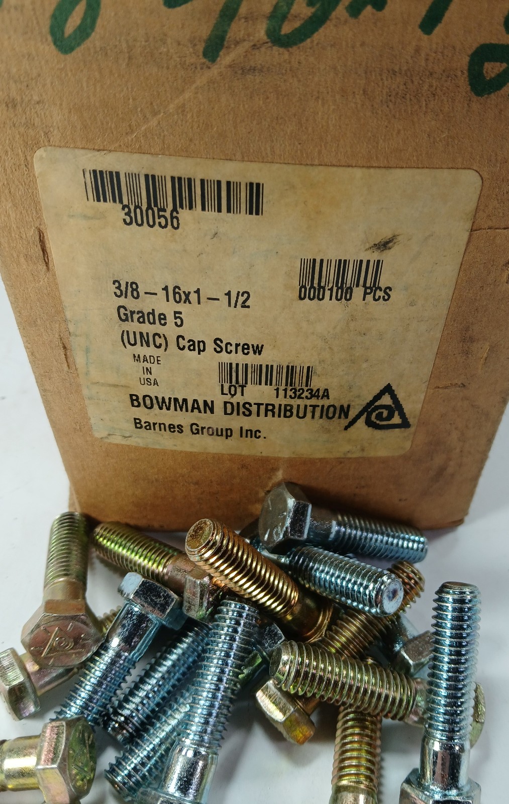 100 NEW BOWMAN 30056 3/8X16X1-1/2 WHITE/YELLOW CAP SCREWS NIB ***MAKE OFFER***