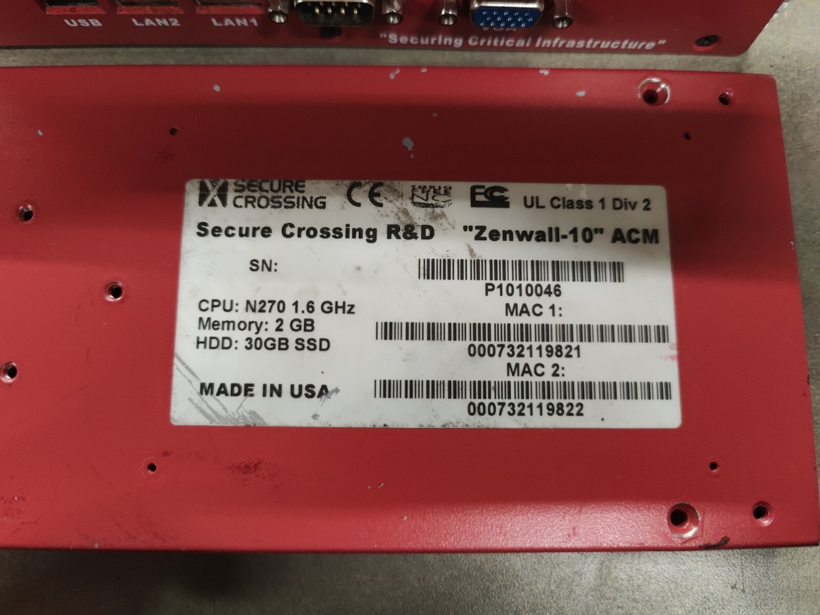 Used Secure Crossing N270 Zenwall 10 ACM Industrial Computer PC *NO DRIVE*