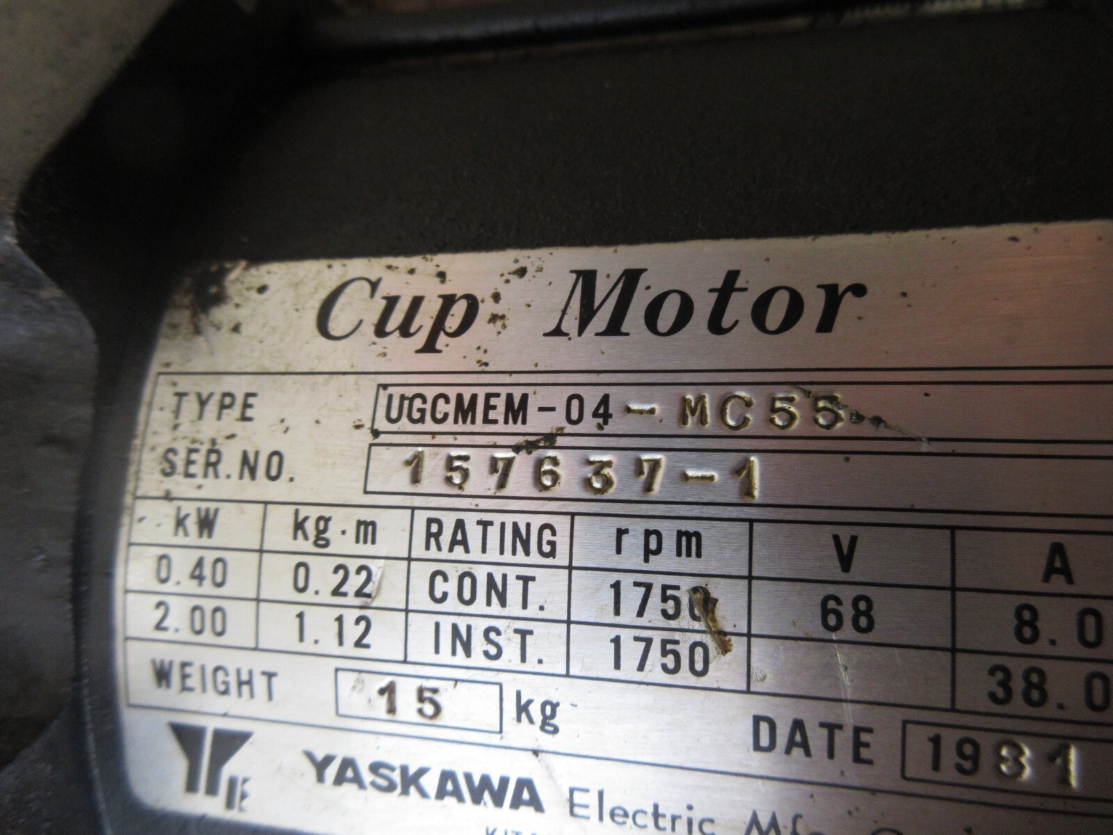 YASKAWA CUP MOTOR UGCMEM-04-MC55 157637-1 W/ TFUE-05ZC7 120 DAY WARRANTY