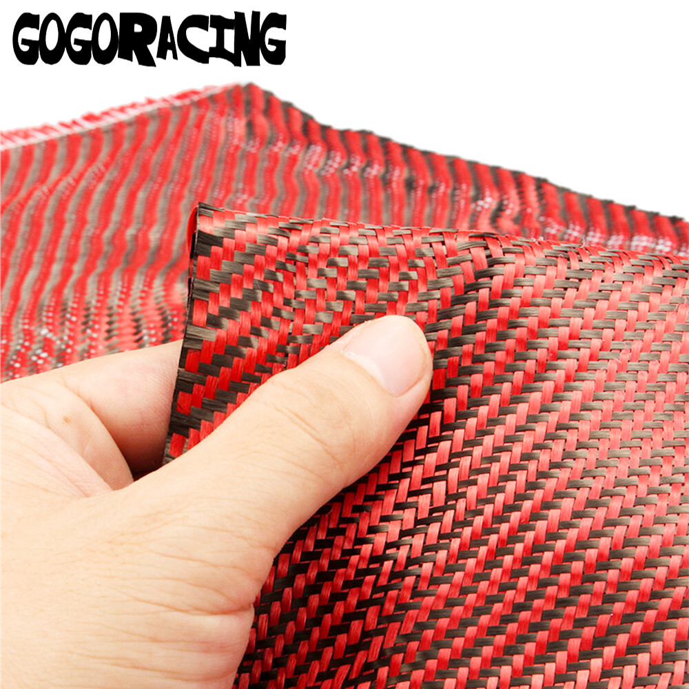 12″ x 5FT Twill Weave Carbon Fiber Fabric Cloth Black Red (3K, 9.1oz, 59″ x 12″)
