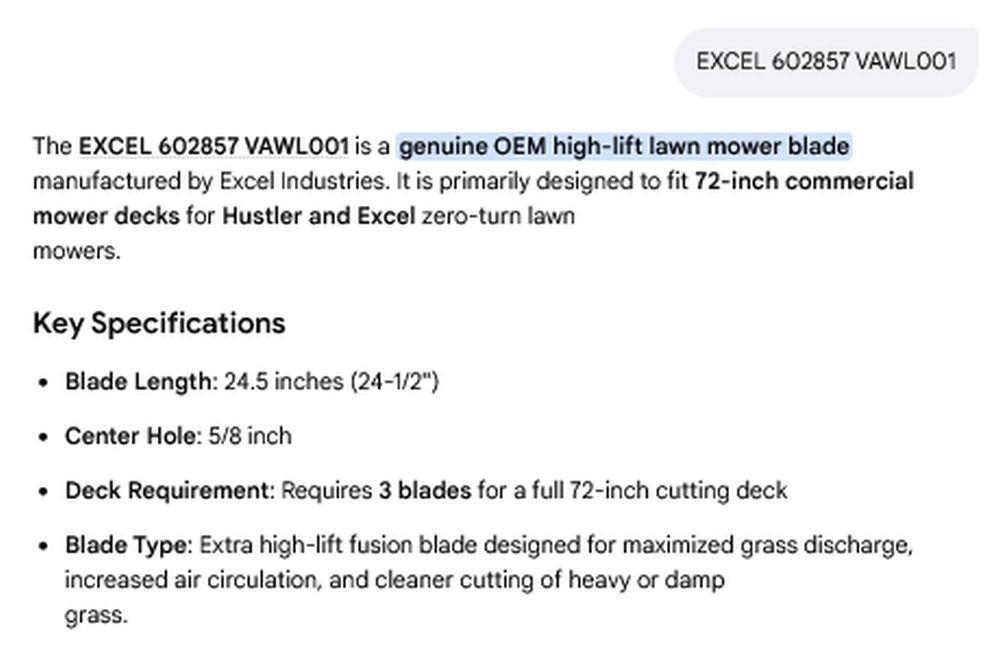 1 NEW EXCEL 602857 VAWL001 24-1/2” LAWN MOWER BLADE NNB ***MAKE OFFER***