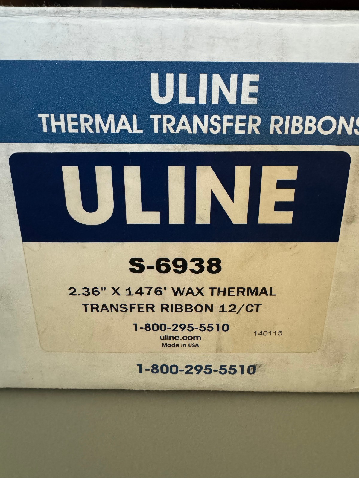 Lot of 9 Uline S-6938 2.36″ x 1476′ Wax Thermal Transfer Ribbon