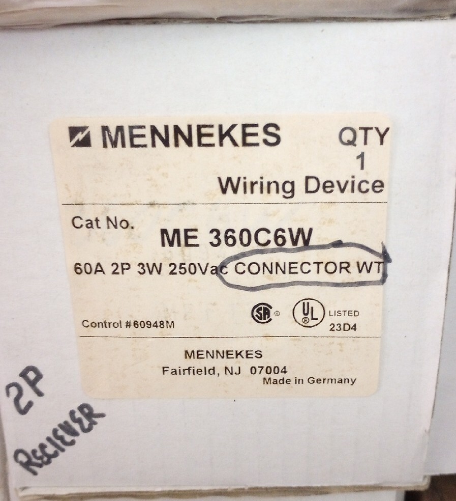 ME 360C6W Mennekes Watertight Connector 60AMP 2P 3W 250VAC