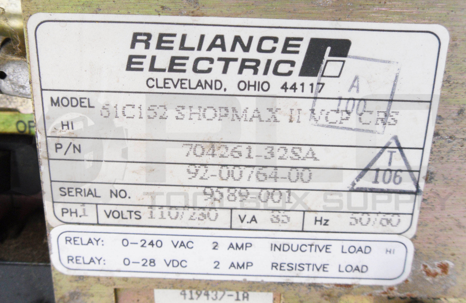 RELIANCE ELECTRIC SHOPMAX 91-00744-06 704261-32S 704261-32SA 61C153 92-00764-00