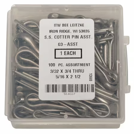 Itw Bee Leitzke Wwg-Disp-Cps100 Cotter Pin Asst, 18-8, 100 Pcs, 14 Sizes