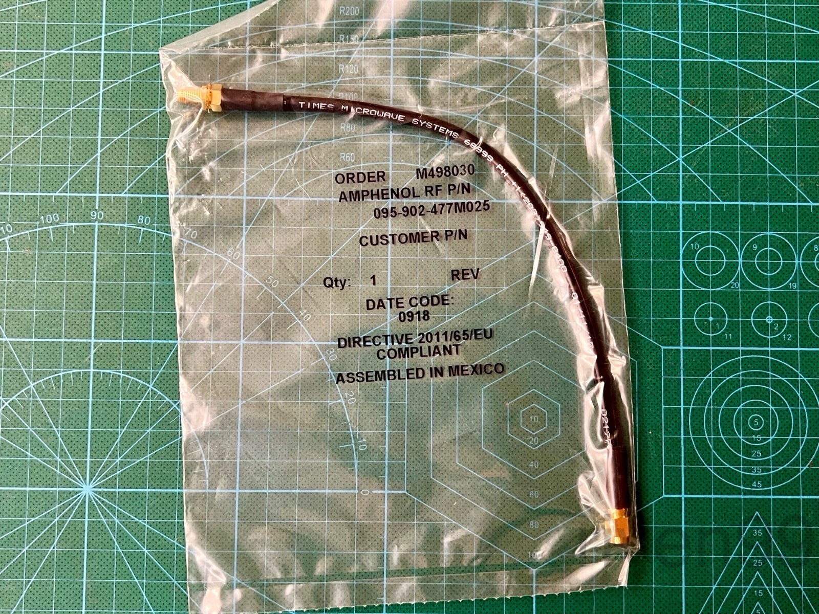 Amphenol RF LMR-195 6GHz Coaxial Cable SMA Female Jack to SMA Male Plug, 0.25m