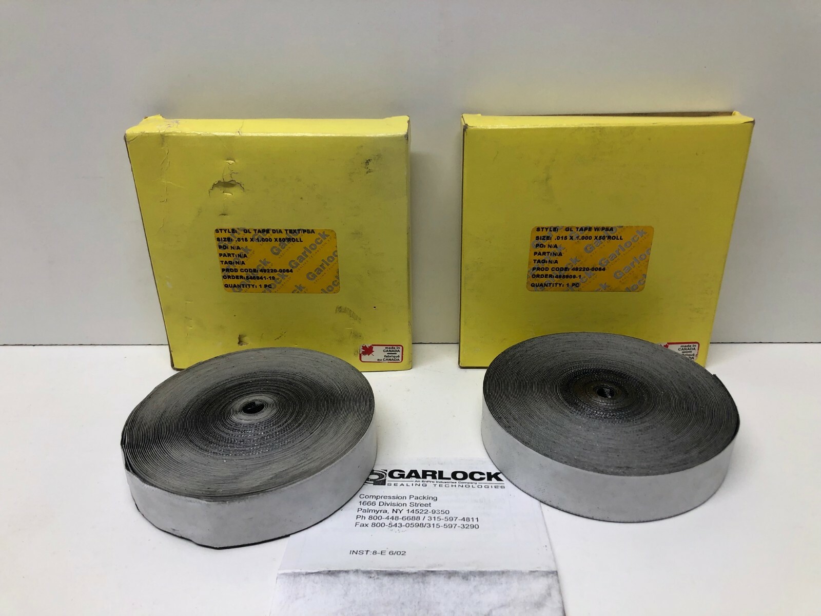 2 NEW ROLLS! GARLOCK PACKING SEALING GL TAPE W/PSA .015 X 1.000 X50′ 49220-0064