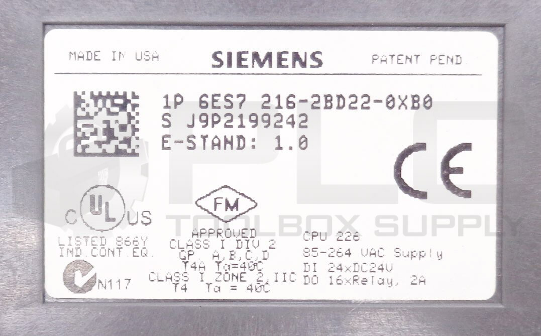SIEMENS 6ES7 216-2BD22-0XB0 CPU 226 AC/DC/RLY COMPACT UNIT