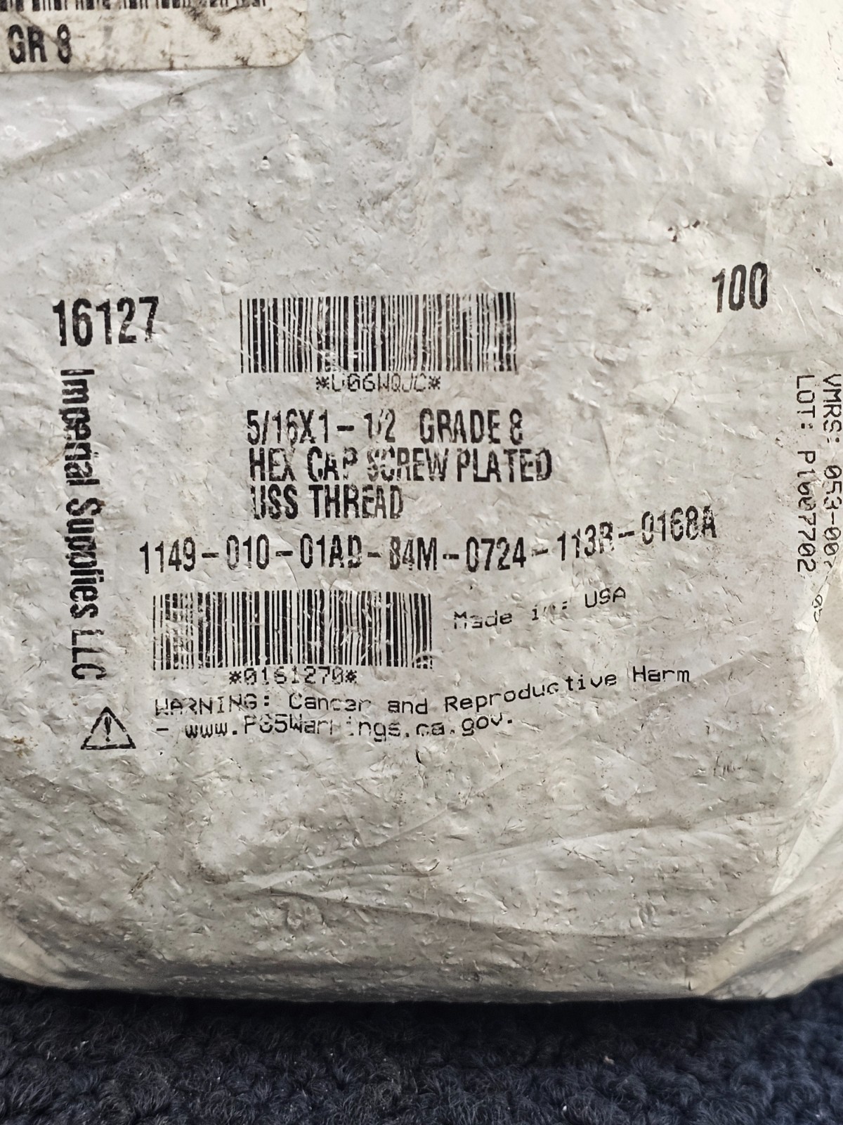 (QTY 100) Imperial Supplies 16129 Grade 8 Hex Cap Screw USS Thread 5/16 x 2