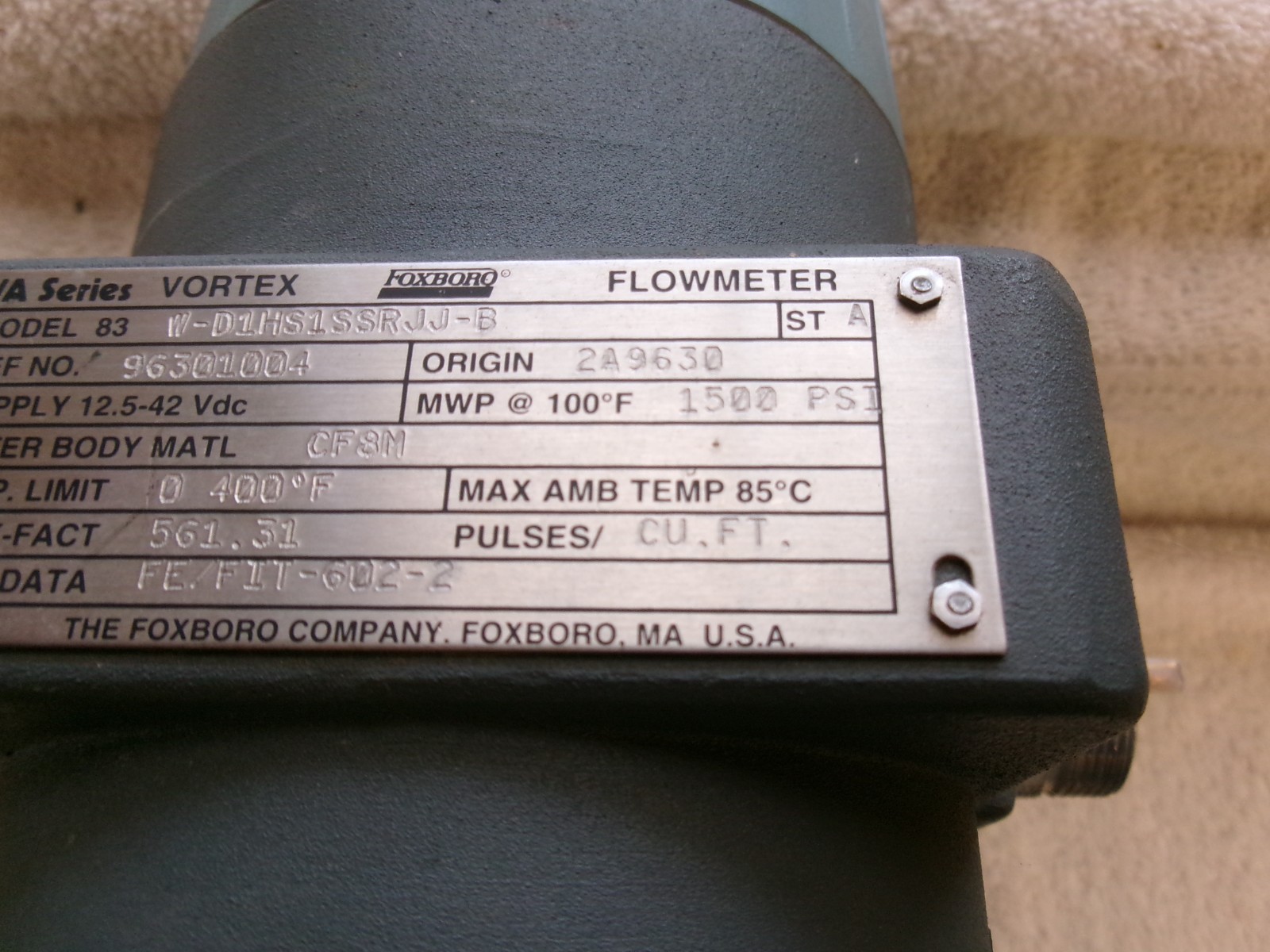 FOXBORO VORTEX Flowmeter 12.5-42Vdc 1500PSI 83W-D1HS1SSRJJ-B