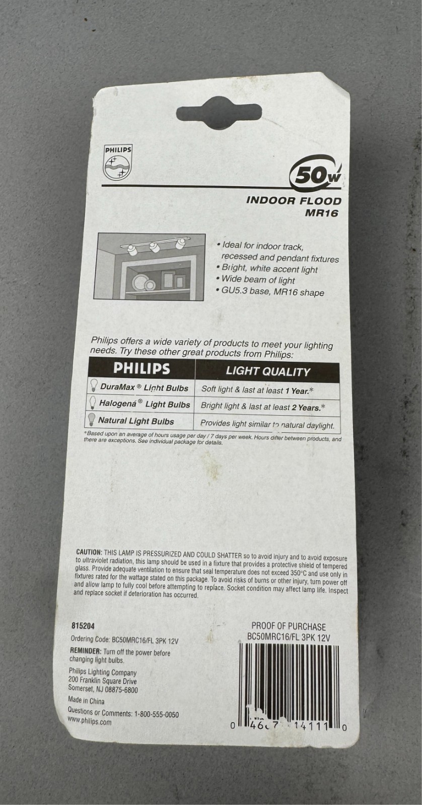 Lot of 3 PHILIPS MR16 Halogen Bulbs 50W Indoor Flood 12V 2000h GU5.3 Brand New