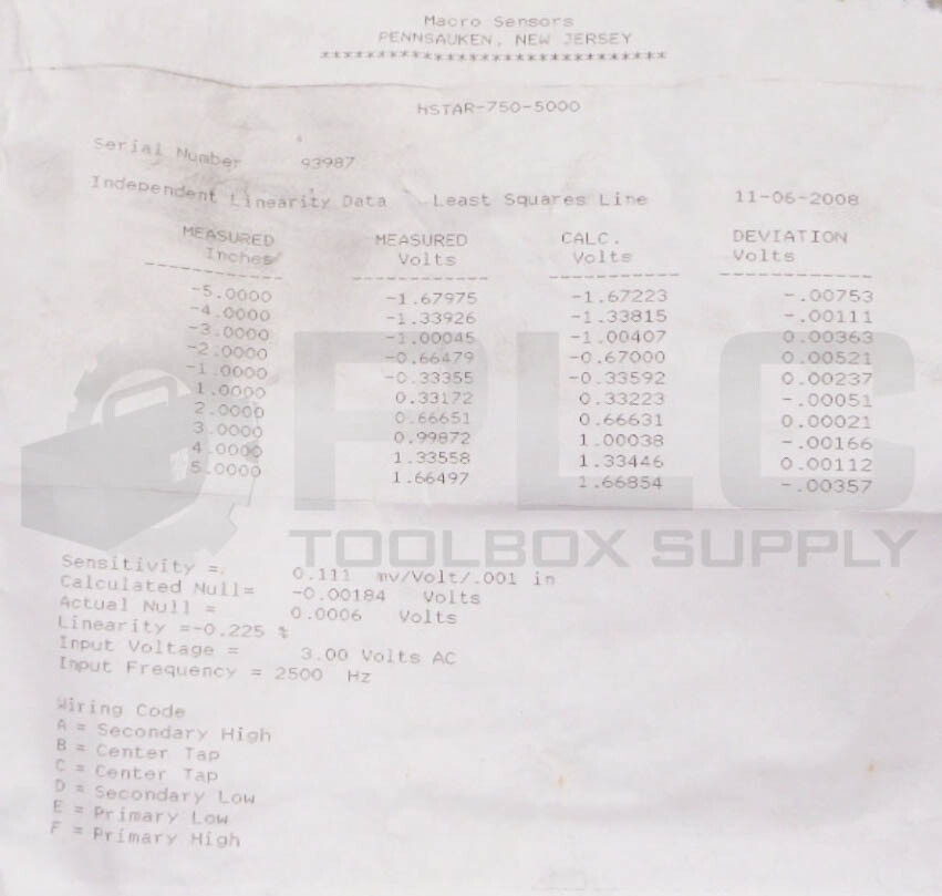 NEW MACRO 750 5000 010 SENSOR LVDT HSTAR-750-5000-010