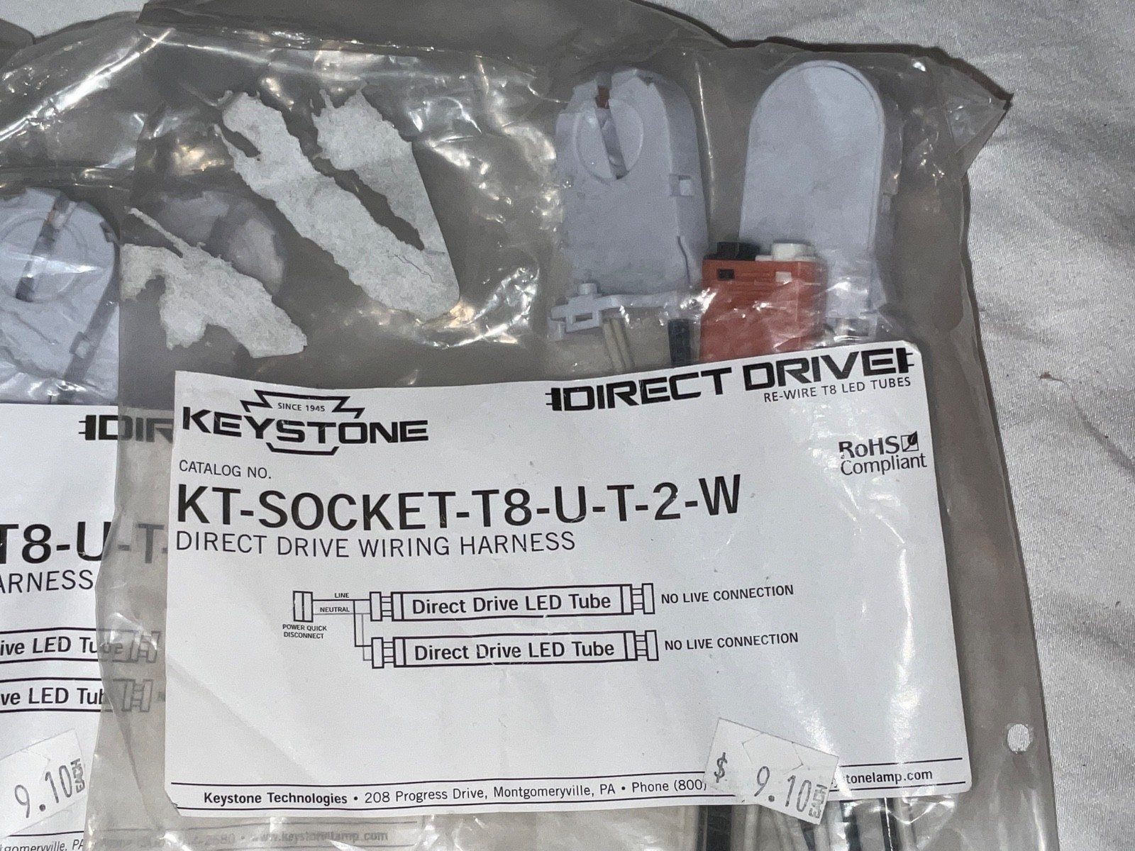 3 Keystone T8-U-T-2-W Technologies Wiring Harness for LED Tubes Power Disconnect