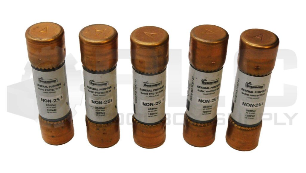 LOT OF 5 NEW BUSSMANN NON-25 GENERAL PURPOSE FUSE 25A 250VAC 125VDC