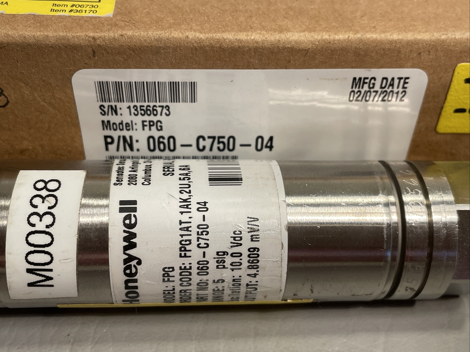 HONEYWELL 060-C750-04 SENSOR MODEL FPG RANGE 5 PSIG OUTPUT 4.8609 MV/V