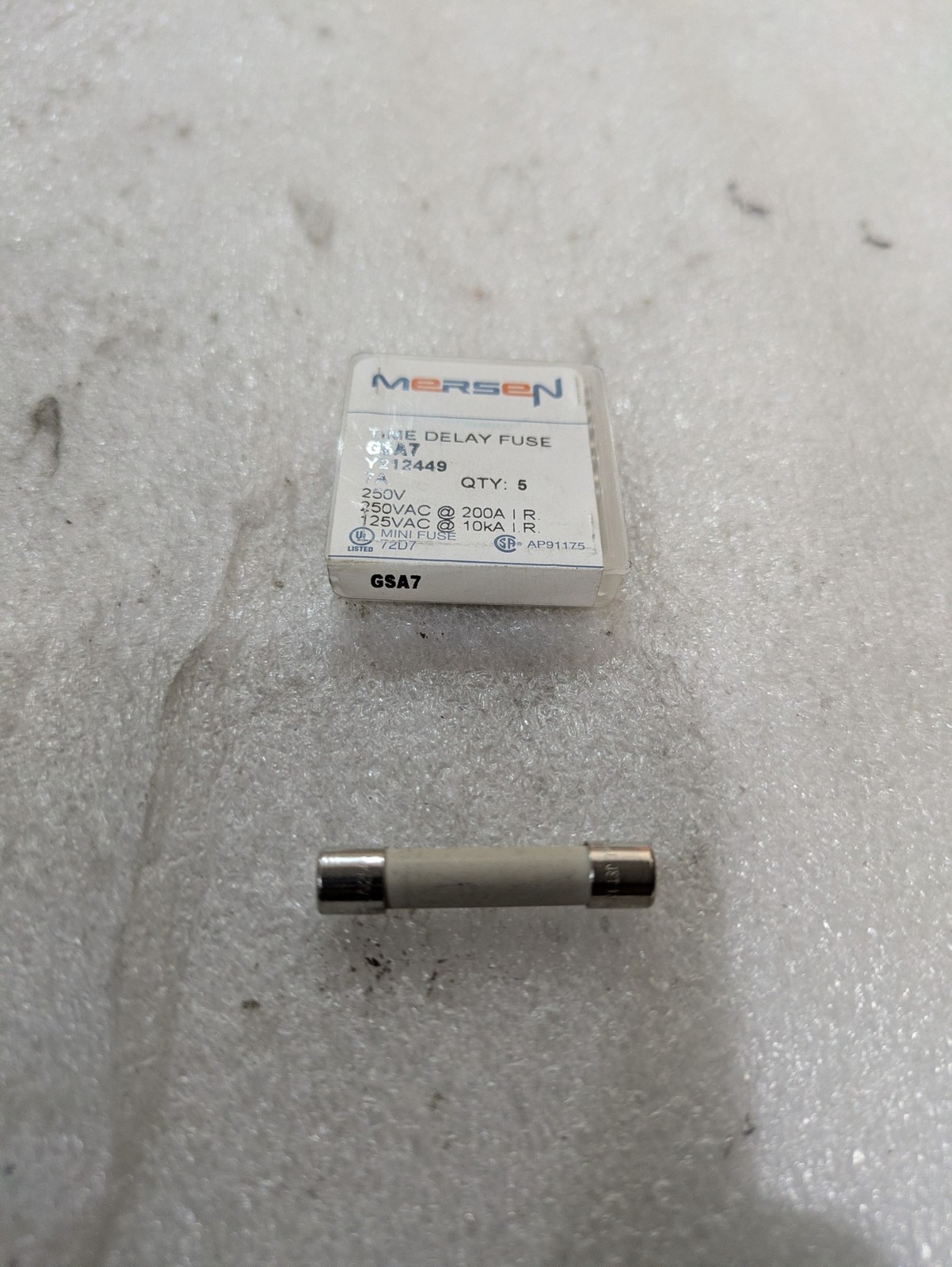 Mersen Ferraz Shawmut GSA7 Time-Delay Fuse 7A 250V 125-250VAC 10-200kA 5/order