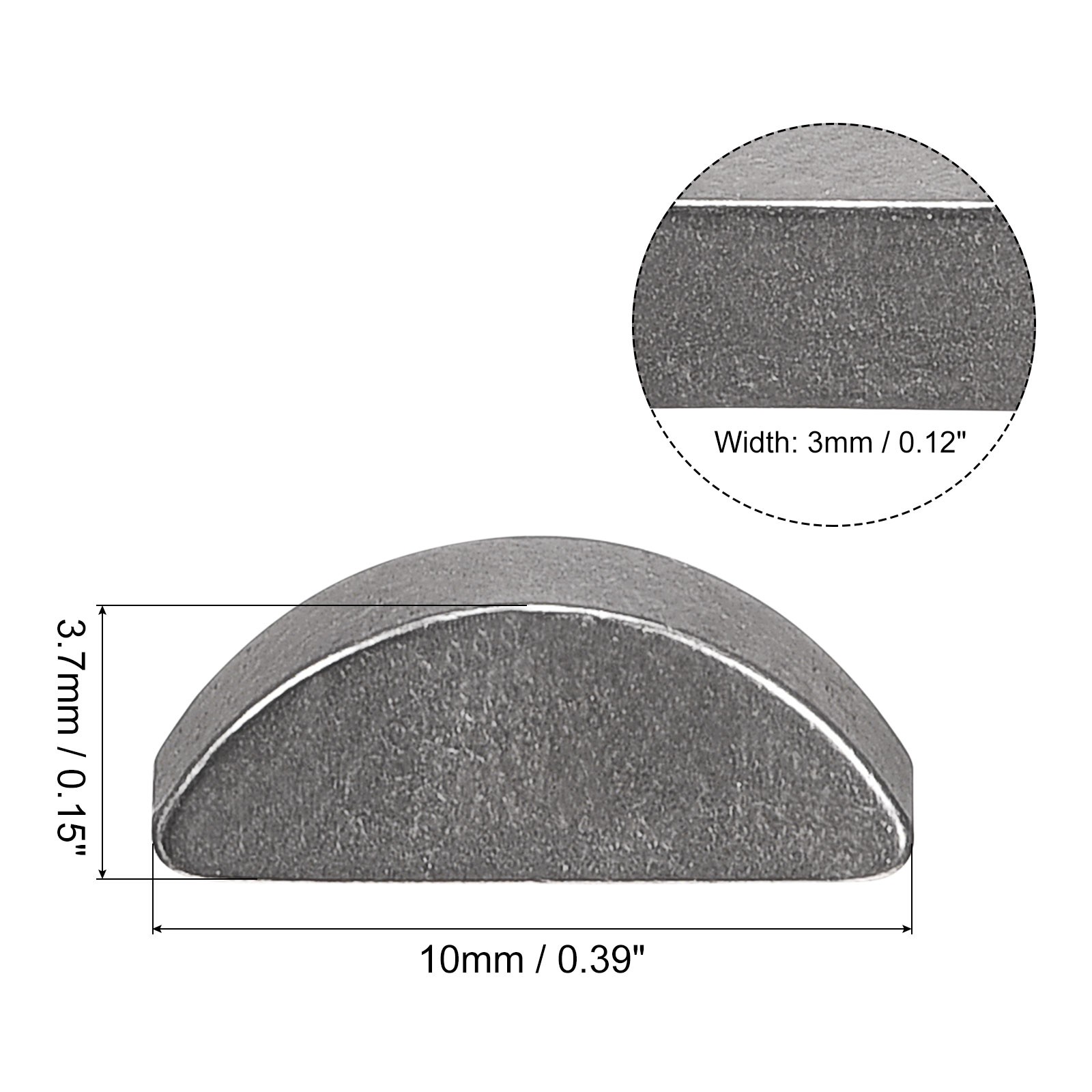 10pcs Woodruff Keys Steel 3mm Width x 3.7mm Height x 10mm Diameter