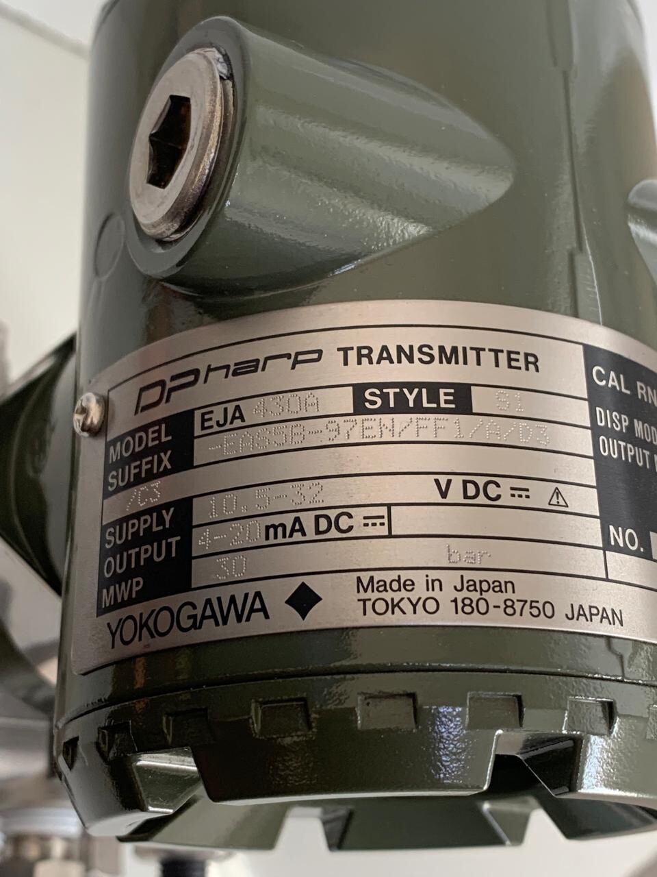 Yokogawa / Transmitter / EJA430A / S1 / MWP 30 BAR, CAL. RNG 0-30 BAR