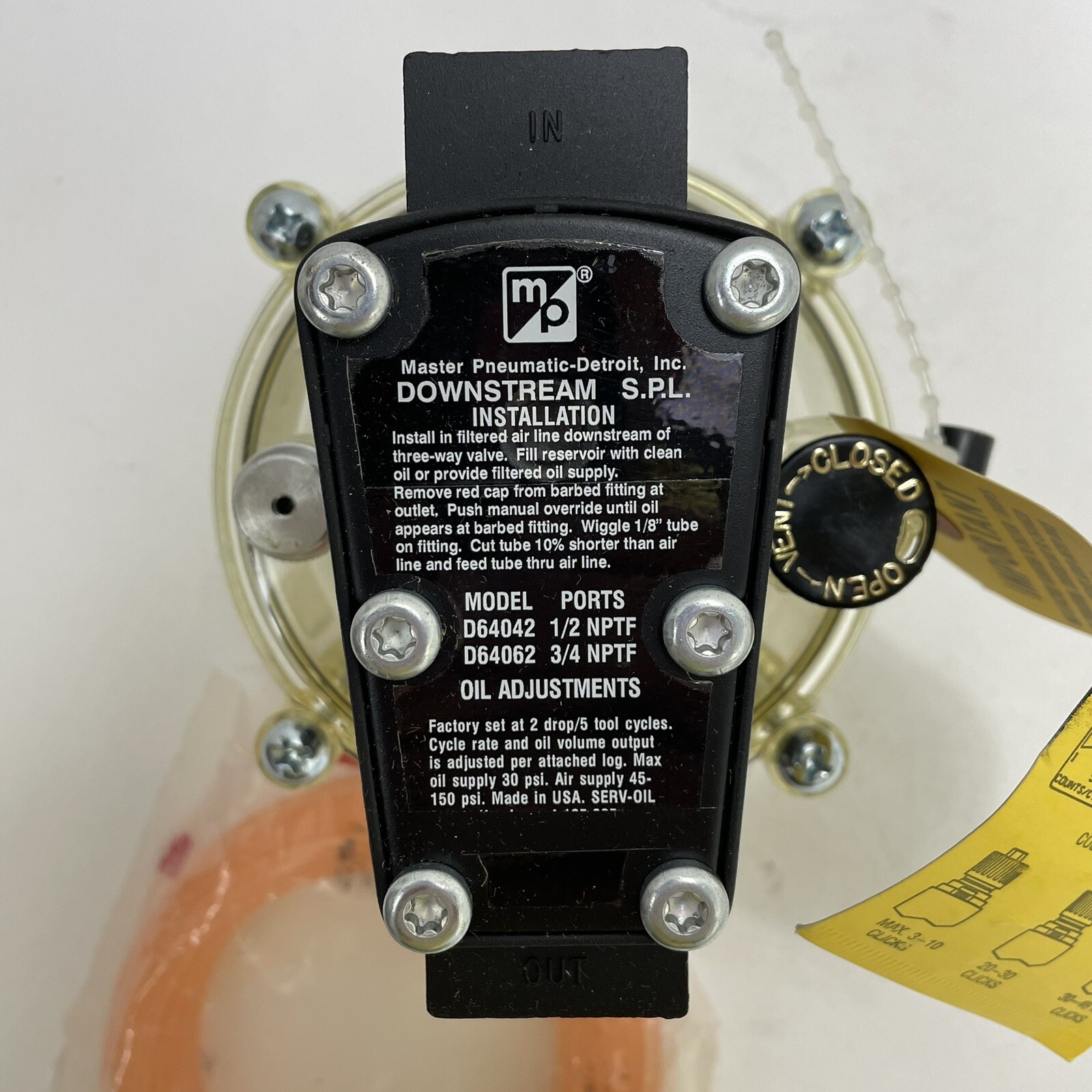 Master Pneumatics D64042 Single Point Down Stream Injection Lubricator 1/2”NPTF