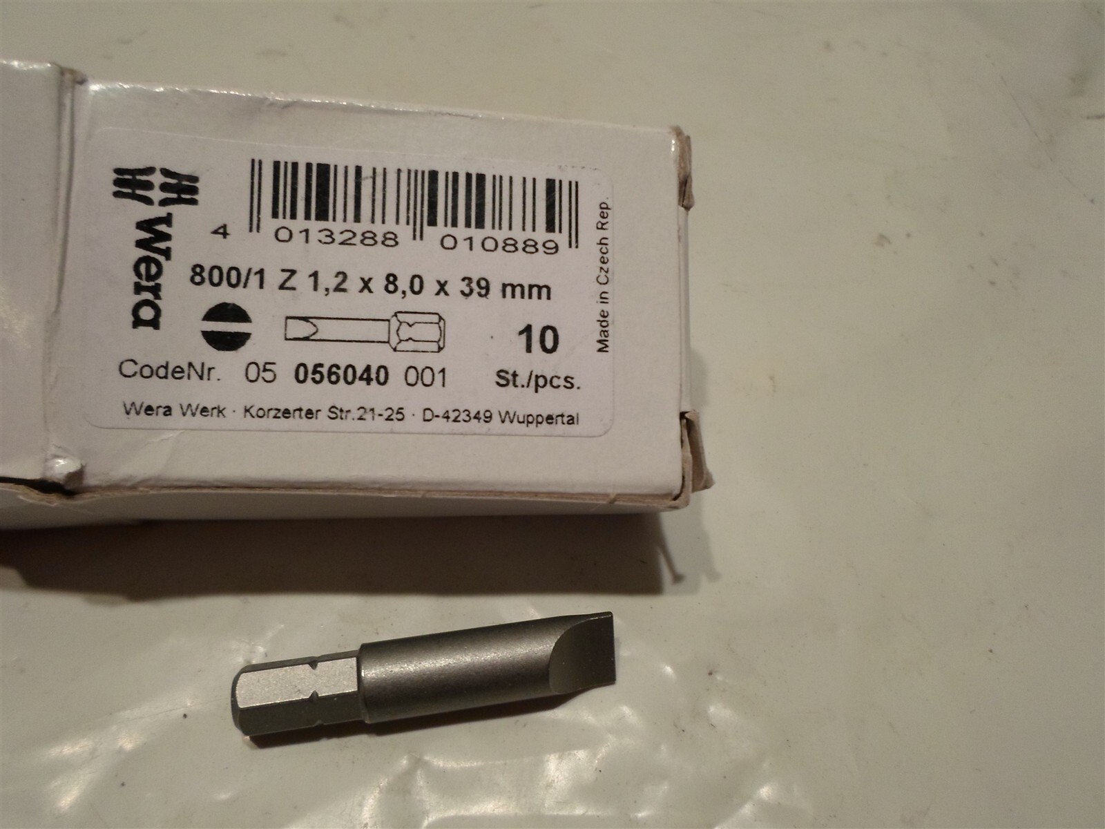 Pack of 10 bits: WERA 800 / 1 Z 1,2 x 8,0 x 39 MM, Slotted, Part # 05 056040 001